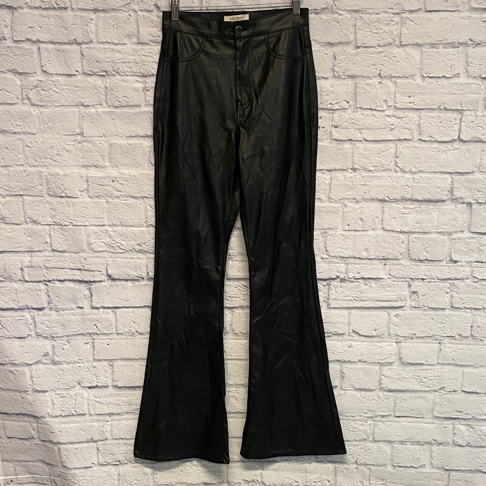 Vibrant M.I.U. Ultra High Rise Long Inseam Faux Leather Flare Pants Size 27